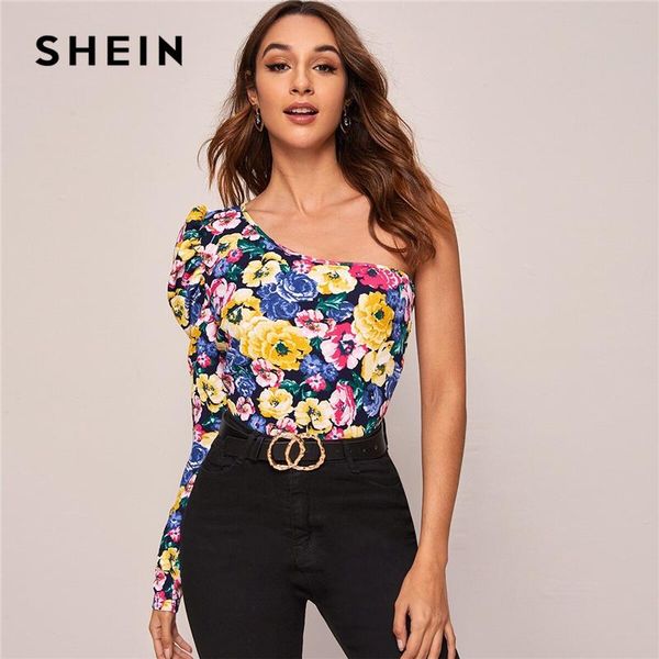 women's t-shirt shein multicolor one shoulder gigot sleeve floral print women spring summer slim fitted night out t-shirts, White
women's t-shirt shein multicolor one shoulder gigot sleeve floral print women spring summer slim fitted night out t-shirts, White