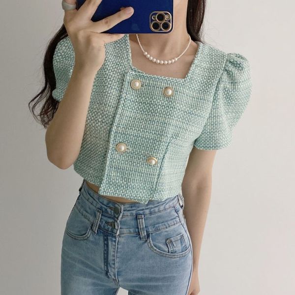 summer women jackets korean fashion chic temperament pearl double-row buckle loose bubble sleeves tweed short coat 210515, Black;brown
summer women jackets korean fashion chic temperament pearl double-row buckle loose bubble sleeves tweed short coat 210515, Black;brown