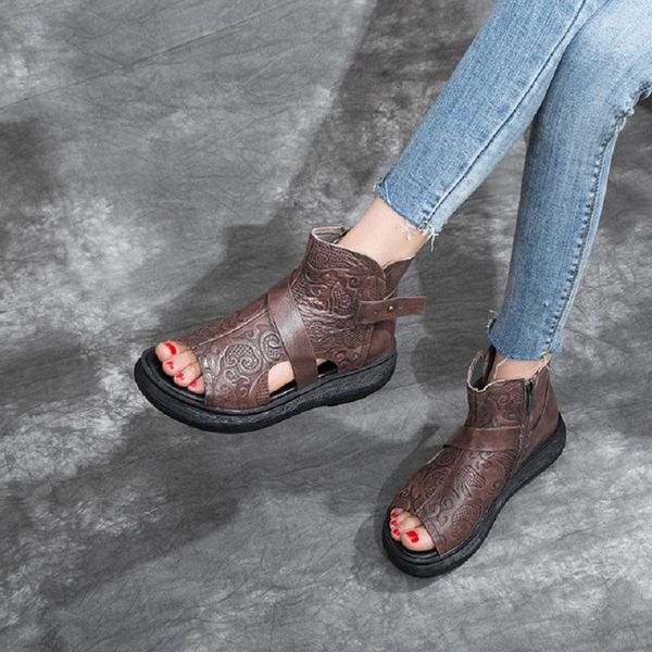 summer retro genuine leather embossing peep toe hollow out platform sewing women sandals zipper wedges lady shoes 190514, Black
summer retro genuine leather embossing peep toe hollow out platform sewing women sandals zipper wedges lady shoes 190514, Black