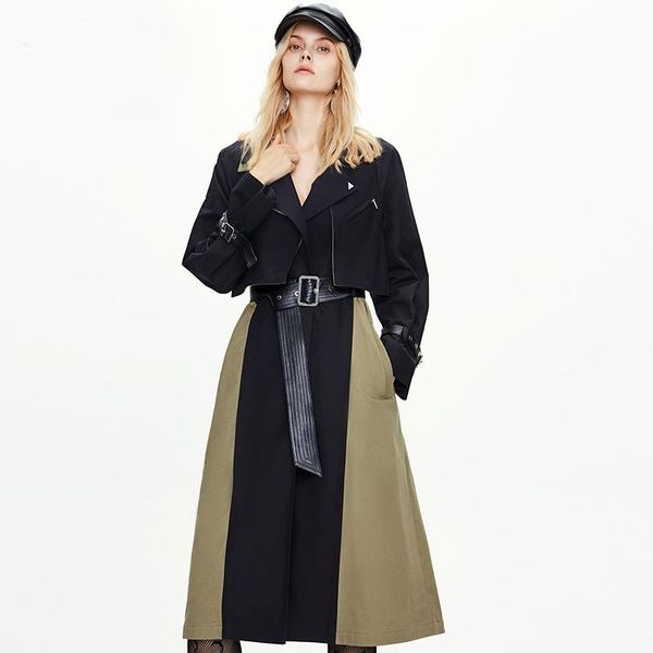 women's trench coats 2021 fashion women coat slim waist design color patchwork long femme casaco abrigo streetwear, Tan;black
women's trench coats 2021 fashion women coat slim waist design color patchwork long femme casaco abrigo streetwear, Tan;black