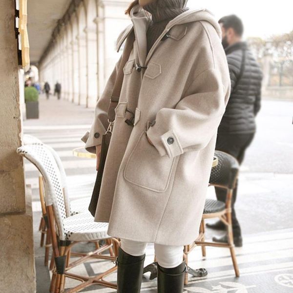 women's wool & blends women coats winter horn button pockets elegant warm womens korean coat long sleeve solid all match ladies clothes, Black
women's wool & blends women coats winter horn button pockets elegant warm womens korean coat long sleeve solid all match ladies clothes, Black