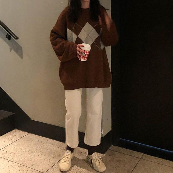 women's sweaters pullovers o-neck women autumn and winter style college sweater korean version of diamond loose knitted simple top, White;black
women's sweaters pullovers o-neck women autumn and winter style college sweater korean version of diamond loose knitted simple top, White;black