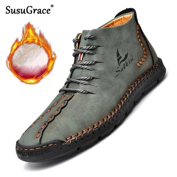 susugrace leather men's ankle boots winter warm casual sneakers medium-shoes outdoor lace-up male handmade boot hombres 211106, Black
susugrace leather men's ankle boots winter warm casual sneakers medium-shoes outdoor lace-up male handmade boot hombres 211106, Black