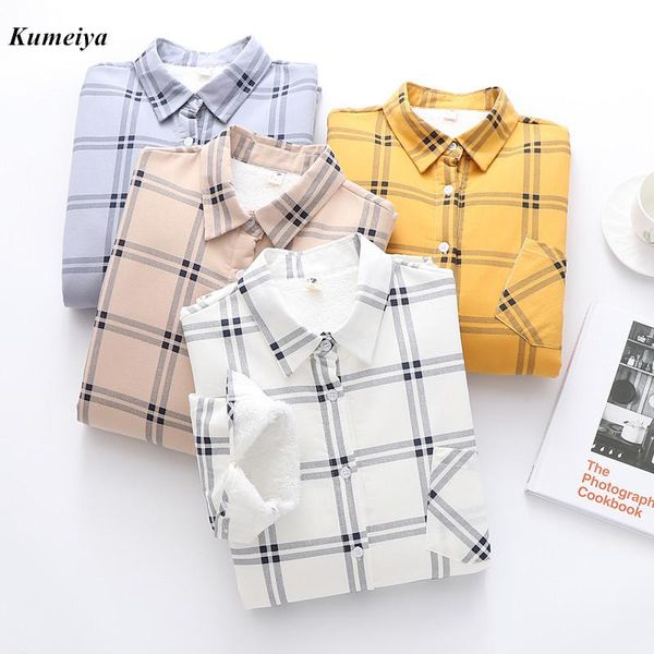 women's blouses & shirts women winter keep warm cotton plaid blouse fashion white long sleeve shirt pocket velvet 2021 lady blusas fem
women's blouses & shirts women winter keep warm cotton plaid blouse fashion white long sleeve shirt pocket velvet 2021 lady blusas fem