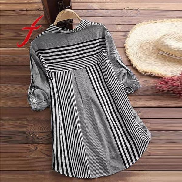 women's blouses & shirts feitong women striped shirt with pockets office lady v neck loose blouse and blusas mujer de moda, White
women's blouses & shirts feitong women striped shirt with pockets office lady v neck loose blouse and blusas mujer de moda, White