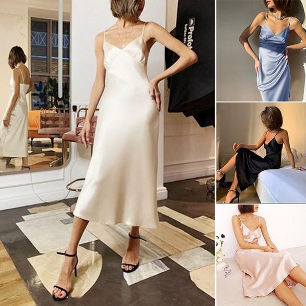 casual dresses women satin deep v neck dress solid straight party elegant female spaghetti strap, Black;gray
casual dresses women satin deep v neck dress solid straight party elegant female spaghetti strap, Black;gray