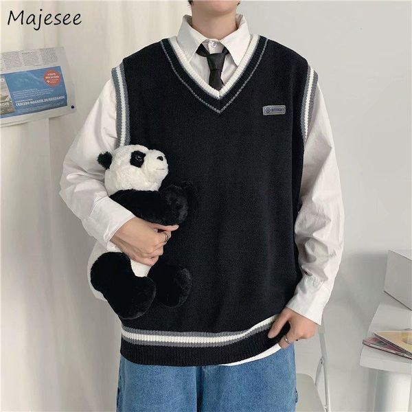 men sweater vest preppy style couples knitted sweaters v-neck sleeveless striped simple all-match chic loose comfortable clothes men's, Black;white
men sweater vest preppy style couples knitted sweaters v-neck sleeveless striped simple all-match chic loose comfortable clothes men's, Black;white