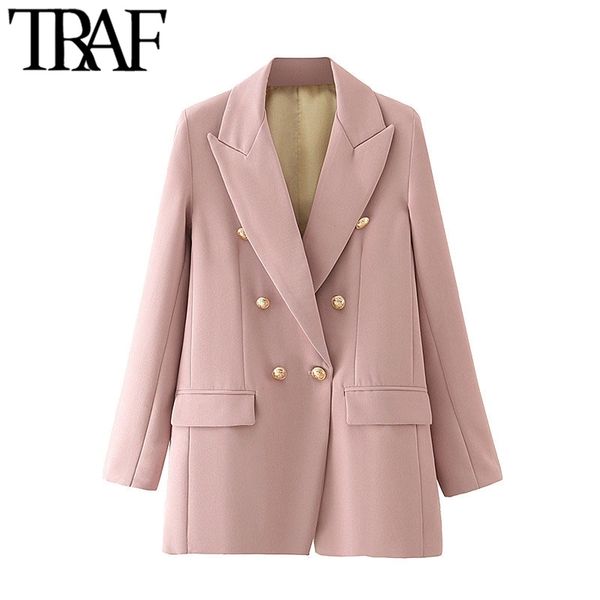 traf women fashion office wear double breasted blazers coat vintage long sleeve pockets female outerwear chic 210330, White;black
traf women fashion office wear double breasted blazers coat vintage long sleeve pockets female outerwear chic 210330, White;black
