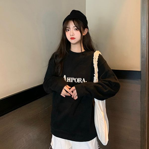 hoodies ytx118 lazy wind age-reduction letter embroidered western style all-match loose pullover around the neck women's jerseys, Black
hoodies ytx118 lazy wind age-reduction letter embroidered western style all-match loose pullover around the neck women's jerseys, Black