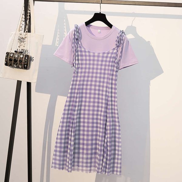 casual dresses dress summer large size foreign style slim and fat mm loose versatile t-shirt purple plaid suspender skirt h9wj, Black;gray
casual dresses dress summer large size foreign style slim and fat mm loose versatile t-shirt purple plaid suspender skirt h9wj, Black;gray