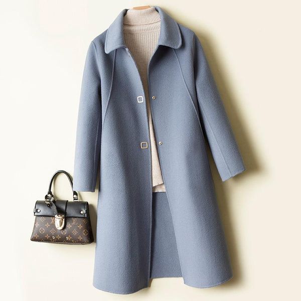 women's wool & blends women 2021 autumn winter solid color lapel coat female warm long sleeve loose jacket temperament cashmere outerwe, Black
women's wool & blends women 2021 autumn winter solid color lapel coat female warm long sleeve loose jacket temperament cashmere outerwe, Black