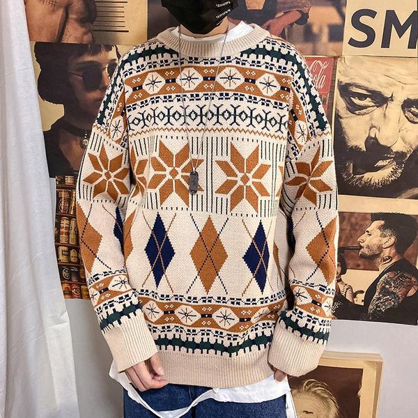 men's sweaters 2021 knitted geometry vintage sweater men clothes pullover khaki loose casual streetwear knit, White;black
men's sweaters 2021 knitted geometry vintage sweater men clothes pullover khaki loose casual streetwear knit, White;black