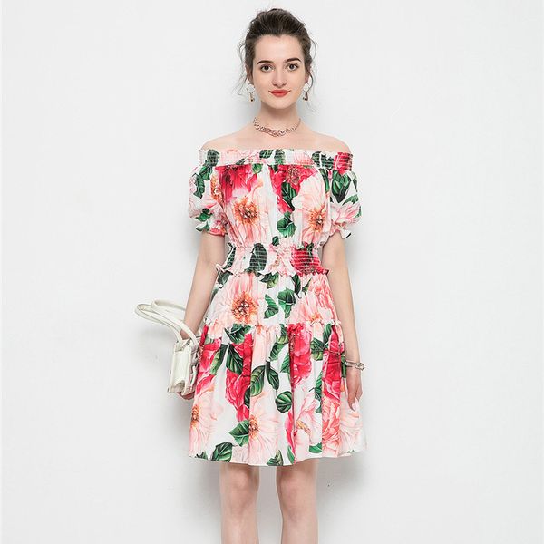 summer female runway fashion designers floral impression slash neck short dress vacation beach party, Black;gray
summer female runway fashion designers floral impression slash neck short dress vacation beach party, Black;gray