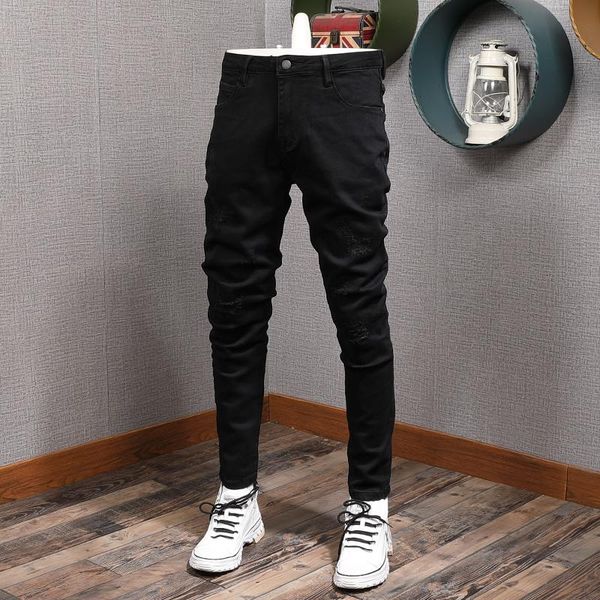 men's jeans korean style fashion men elastic cotton black color slim fit ripped casual simple designer denim pencil pants, Blue
men's jeans korean style fashion men elastic cotton black color slim fit ripped casual simple designer denim pencil pants, Blue