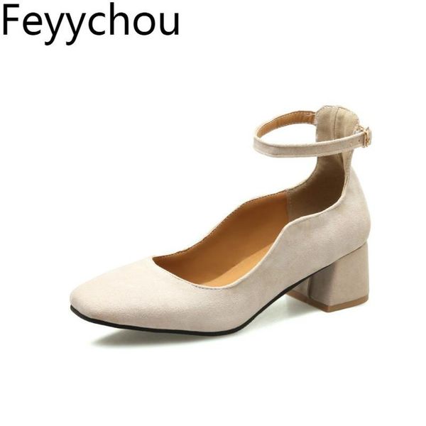 women's pumps med heel shoes 2021 spring autumn flock buckle strap square toe fashion casual office party wedding beige red dress, Black
women's pumps med heel shoes 2021 spring autumn flock buckle strap square toe fashion casual office party wedding beige red dress, Black