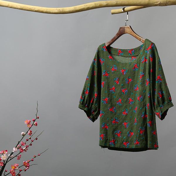 women cotton linen blouse vintage floral printed 3/4 sleeve casual loose shirts ethnic bohemian shirt tees plus size blusas women's bl, White
women cotton linen blouse vintage floral printed 3/4 sleeve casual loose shirts ethnic bohemian shirt tees plus size blusas women's bl, White