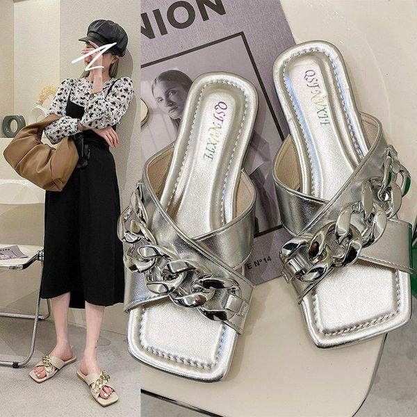 women slipper sandals design chain closed toe slip on mules shoes flat heels square head casual slides flip flop 2021 slippers, Black
women slipper sandals design chain closed toe slip on mules shoes flat heels square head casual slides flip flop 2021 slippers, Black
