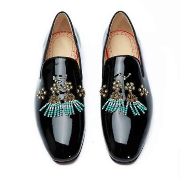 men luxury est patent leather loafers flats string bead embellished wedding shoes diamonds floral party dress, Black
men luxury est patent leather loafers flats string bead embellished wedding shoes diamonds floral party dress, Black