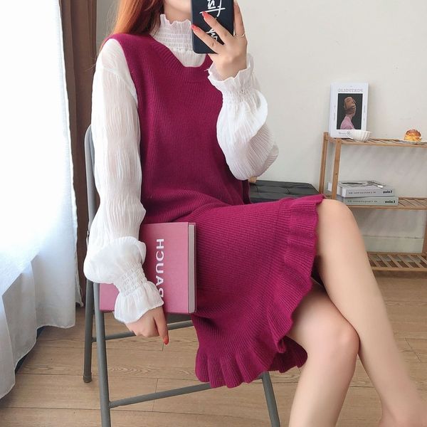 knitted two pieces set women autumn winter casual suit knit vest ruffle dress white mesh blouse korean chic ladies sets 210417, Black;gray
knitted two pieces set women autumn winter casual suit knit vest ruffle dress white mesh blouse korean chic ladies sets 210417, Black;gray