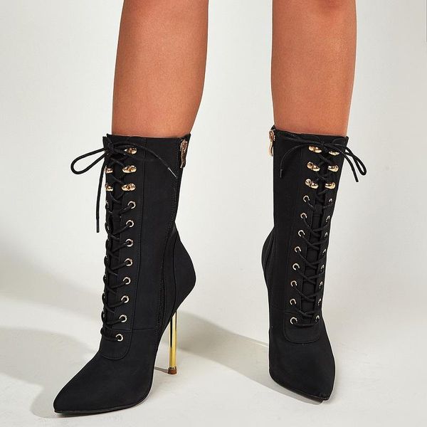 boots women mid calf autumn winter lace up high heels ladies shoes pointed toe metal stiletto cross strap female, Black
boots women mid calf autumn winter lace up high heels ladies shoes pointed toe metal stiletto cross strap female, Black