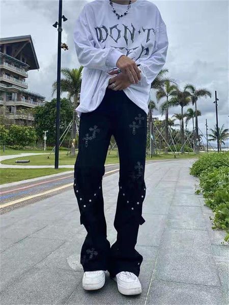 men's jeans high street vibe style pants strappy cross overalls micro-raised straight loose ins casual men, Blue
men's jeans high street vibe style pants strappy cross overalls micro-raised straight loose ins casual men, Blue