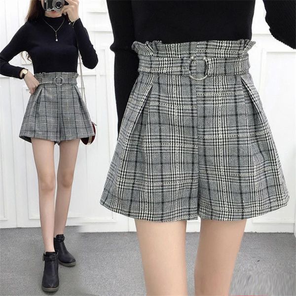 women's shorts gowyimmes 2021 autumn women woolen lady high waist bud big size girl plaid wide leg streatwear pd580, White;black
women's shorts gowyimmes 2021 autumn women woolen lady high waist bud big size girl plaid wide leg streatwear pd580, White;black