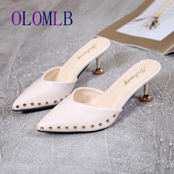 slippers summer ladies candy-colored with pointed rivets, heel flip-flops, high-heeled sandals, b051, Black