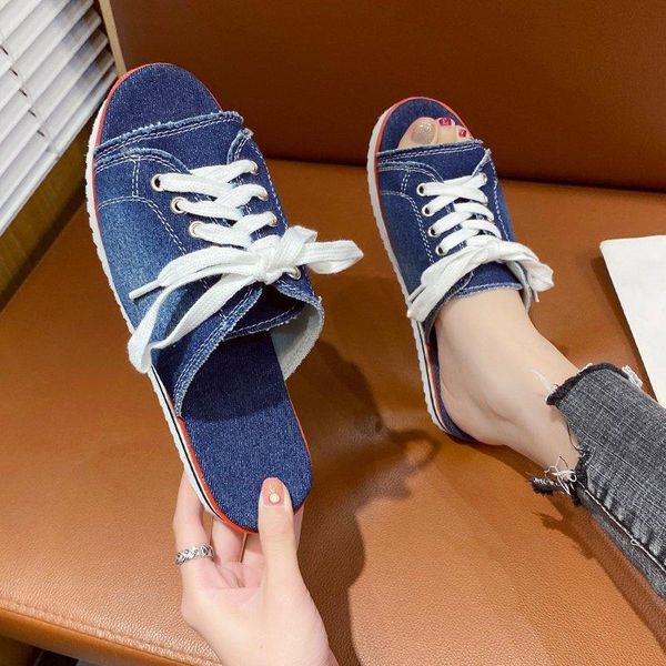 sandals women's canvas breathable summer slippers lace open toe denim flats, Black
sandals women's canvas breathable summer slippers lace open toe denim flats, Black