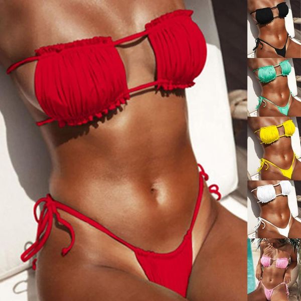 women's swimwear solid colors bikini women fashion pleated bathing suit two piece beach suits swimsuit bikinis, White;black
women's swimwear solid colors bikini women fashion pleated bathing suit two piece beach suits swimsuit bikinis, White;black