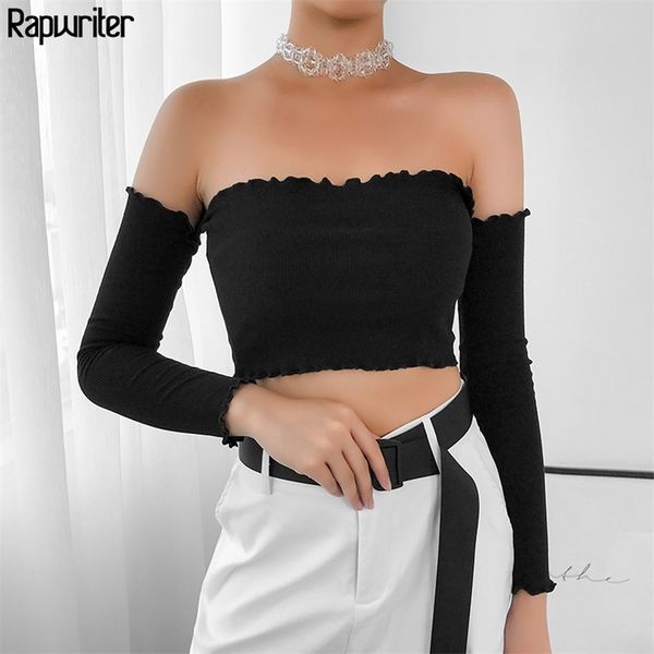off shoulder ruffles ribbed stretch black t-shirt women autumn streetwear slash neck long sleeve crop 210510, White
off shoulder ruffles ribbed stretch black t-shirt women autumn streetwear slash neck long sleeve crop 210510, White