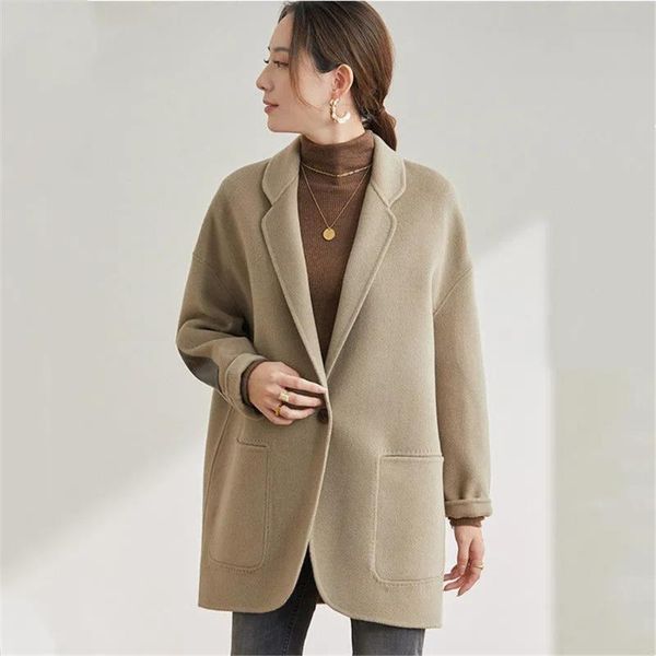 women's wool & blends coat spring autumn 2021 fashion high-end casual jacket loose solid mid-length turndown collar woolen m-3xl, Black
women's wool & blends coat spring autumn 2021 fashion high-end casual jacket loose solid mid-length turndown collar woolen m-3xl, Black