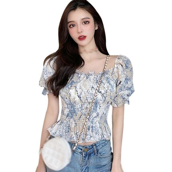 women's blouses & shirts summer women floral square collar puff sleeve chiffon shirt female short-sleeved blouse blusas y camisas chemi, White
women's blouses & shirts summer women floral square collar puff sleeve chiffon shirt female short-sleeved blouse blusas y camisas chemi, White