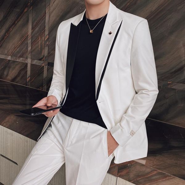 men's banquet host casual small suit autumn clothes korean personality color matching slim handsome suits & blazers, White;black
men's banquet host casual small suit autumn clothes korean personality color matching slim handsome suits & blazers, White;black