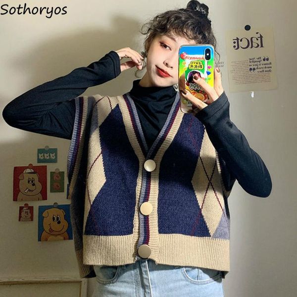 women's knits & tees sweater vest women korean style fashion v-neck vintage geometric printed cardigans jumpers elegant loose patchwork, White
women's knits & tees sweater vest women korean style fashion v-neck vintage geometric printed cardigans jumpers elegant loose patchwork, White