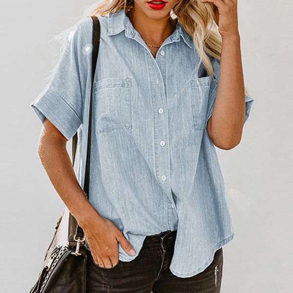 women's blouses & shirts denim shirt solid short sleeve turn down collar pocket ladies button up camisa vaquera mujer blouse women, White
women's blouses & shirts denim shirt solid short sleeve turn down collar pocket ladies button up camisa vaquera mujer blouse women, White
