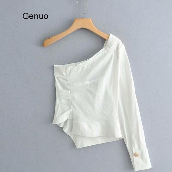 women's blouses & shirts women fashion solid color one shoulder pleated shirt irregular hem white roupas femininas chemise ls3222
women's blouses & shirts women fashion solid color one shoulder pleated shirt irregular hem white roupas femininas chemise ls3222