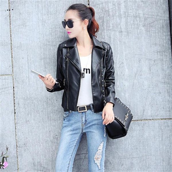 women's leather & faux fashion women jackets slim pu motor jacket for casaco feminino size 3xl zipper outerwear, Black
women's leather & faux fashion women jackets slim pu motor jacket for casaco feminino size 3xl zipper outerwear, Black