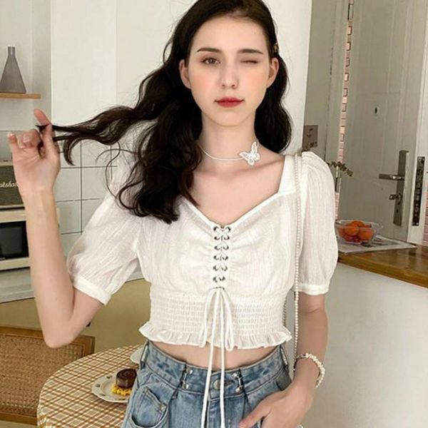 women's blouses & shirts women short sleeves lace up solid design white crop female clothes ulzzang fashion loose leisure corset
women's blouses & shirts women short sleeves lace up solid design white crop female clothes ulzzang fashion loose leisure corset