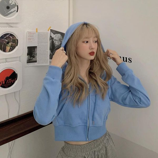 women's jackets blue short coat spring and autumn thin section loose korean fashion solid color long sleeve hoodie sports for women, Black;brown
women's jackets blue short coat spring and autumn thin section loose korean fashion solid color long sleeve hoodie sports for women, Black;brown