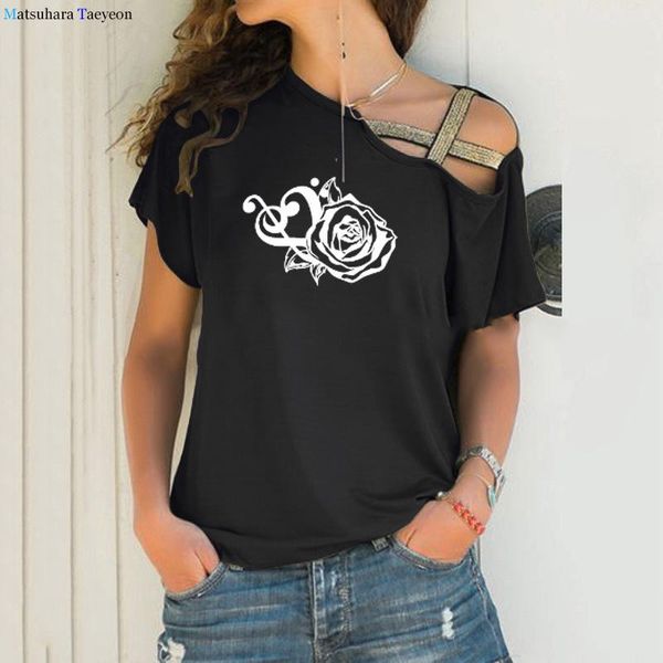 women's t-shirt music flower print women irregular plus size tshirt valentine's day lover skew neck cross bandage, White
women's t-shirt music flower print women irregular plus size tshirt valentine's day lover skew neck cross bandage, White