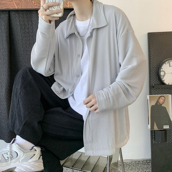 men's casual shirts japanese streetwear fashion pleated loose shirt mans lightweight jacket autumn, White;black
men's casual shirts japanese streetwear fashion pleated loose shirt mans lightweight jacket autumn, White;black