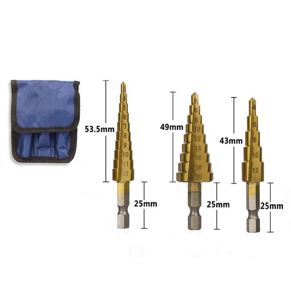 professional hand tool sets 3pcs 3-12mm 4-12mm 4-20mm hss straight groove step drill bit set titanium coated wood metal hole cutter core
professional hand tool sets 3pcs 3-12mm 4-12mm 4-20mm hss straight groove step drill bit set titanium coated wood metal hole cutter core