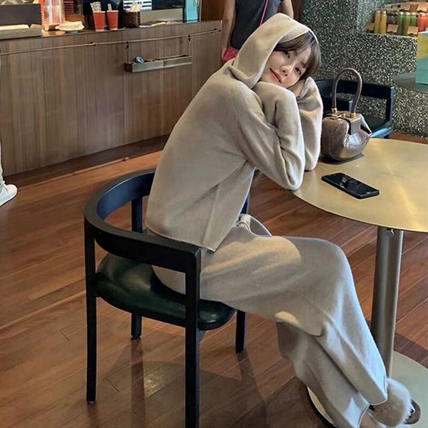 pants autumn winter knitted tracksuit women long sleeve hooded warm wool sweater pullovers + loose straight pants set two piece sets, White
pants autumn winter knitted tracksuit women long sleeve hooded warm wool sweater pullovers + loose straight pants set two piece sets, White
