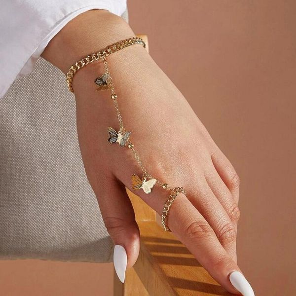 link, chain women's gold color butterfly bracelet vintage simple charm finger 2021 fashion jewelry gift, Black
link, chain women's gold color butterfly bracelet vintage simple charm finger 2021 fashion jewelry gift, Black