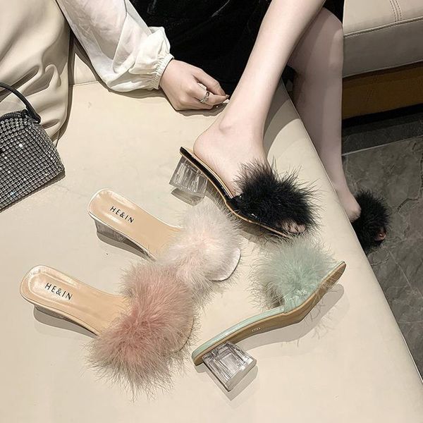 slippers woman shoes transparent crystal high heels feather fur pumps women peep toe lady cute plush 2021, Black
slippers woman shoes transparent crystal high heels feather fur pumps women peep toe lady cute plush 2021, Black