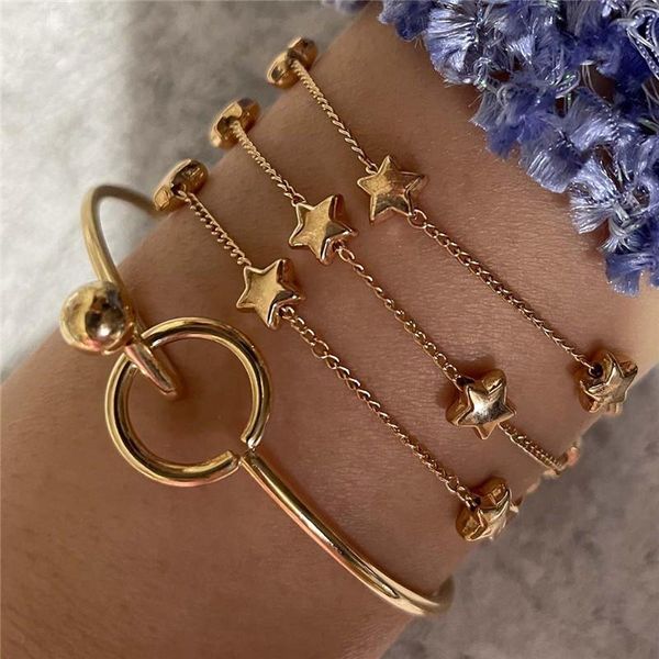 link, chain 2pcs/set trendy gold color star round ball bracelet set for women girl alloy geometric charming layered bangles party jewelry, Black
link, chain 2pcs/set trendy gold color star round ball bracelet set for women girl alloy geometric charming layered bangles party jewelry, Black