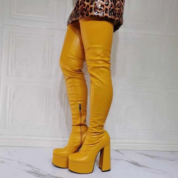 boots super high heel platform yellow round toe thick sole chunky fashion women over knee big size 47, Black
boots super high heel platform yellow round toe thick sole chunky fashion women over knee big size 47, Black
