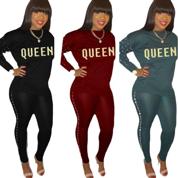 women's tracksuits solid color letter queen print long sleeves shirt & beads pants arrival autumn women suit selling two piece set, Gray
women's tracksuits solid color letter queen print long sleeves shirt & beads pants arrival autumn women suit selling two piece set, Gray