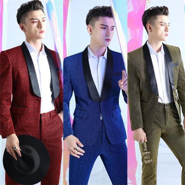 men's suits & blazers silk stage performance costumes slim youth host dresses singers bright clothing fashion terno masculino, White;black
men's suits & blazers silk stage performance costumes slim youth host dresses singers bright clothing fashion terno masculino, White;black