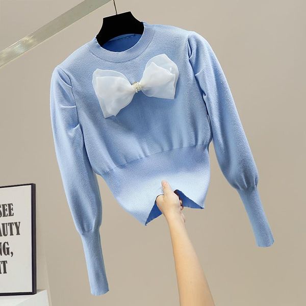 women's sweaters sweet beading bow retro puff sleeve slim-fit short sweater for women knitted shirt autum winter pullover woman knitwea, White;black
women's sweaters sweet beading bow retro puff sleeve slim-fit short sweater for women knitted shirt autum winter pullover woman knitwea, White;black
